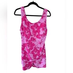 Pink Floral Print Boy Cut Bathing Suit.